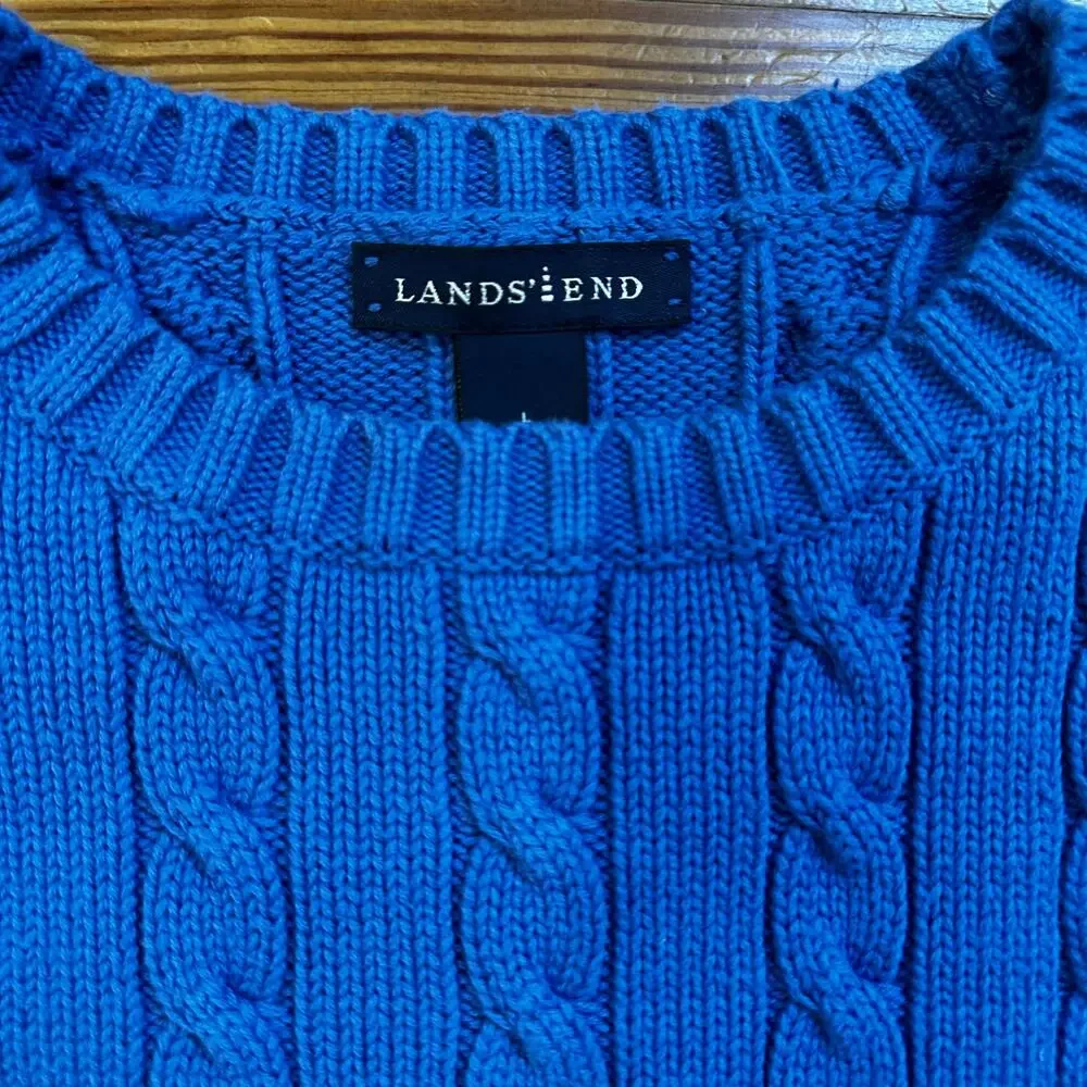 Lands' End periwinkle blue cable knit crew sweater SIZE 14‎ - Picture 2 of 4